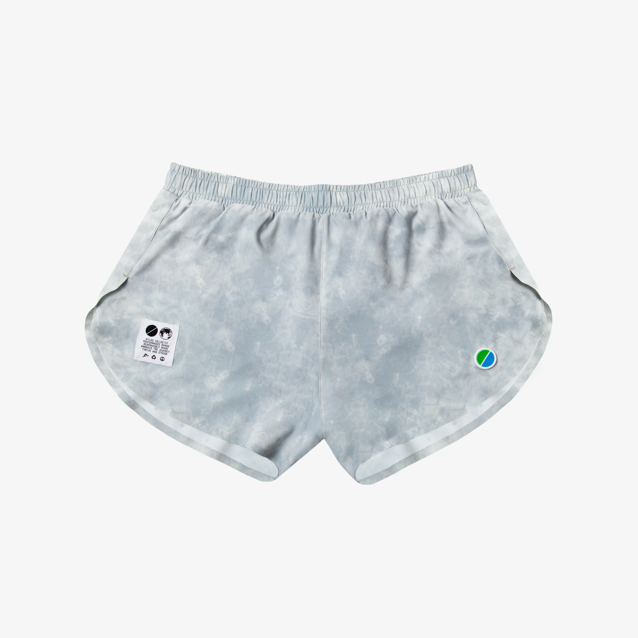 V3 Core WMNS 3" Shorts in grey tie-dye, recycled polyester, lightweight running design.